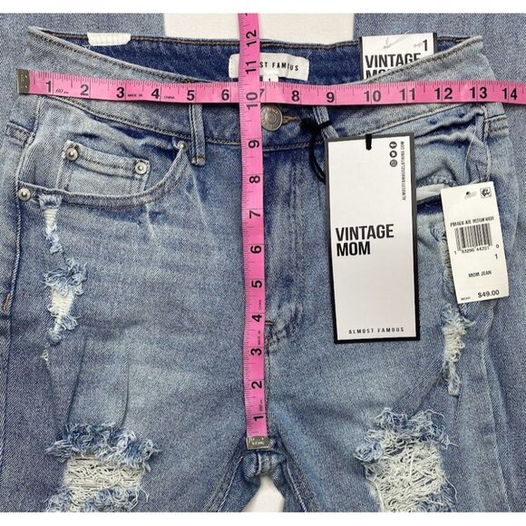 Almost Famous Vintage Mom Jeans Women's Faded Blue Distressed Destructed NEW - Picture 6 of 14